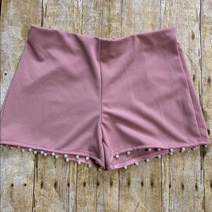 Pink Spandex Shorts With Pearl Details